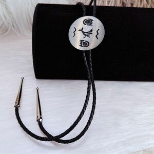 Vintage Black and Silvertone unisex Bolo Tie